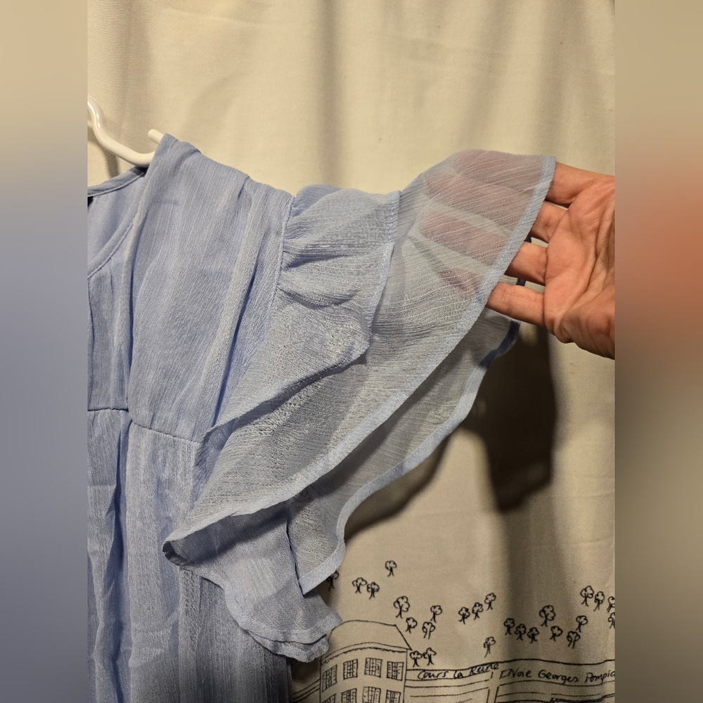 NWOT Women's Vera Wang Blue Ruffle Sleeve Blouse Size Extra Large - Picture 4 of 14